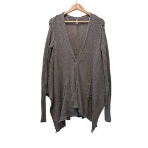 Free People Gray Textured Oversized Draped Open Front Cardigan Sweater Small